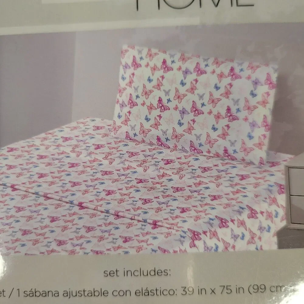 Pink Purple Blue White Butterflies 3 pc Twin Sheets Set Girls Butterfly Spring